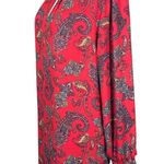 Loft  Womens Blouse Size M Red Paisley Boatneck Long Sleeve Boho Artsy Maximalism Photo 1