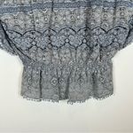 Queen Moda Women’s Blue Gray Smocked Cotton Lace Short Sleeve Blouse S Photo 6
