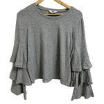Jack by BB Dakota  Women's Gray Crop‎ Sweatshirt with Festive Sleeves Size Small Photo 0