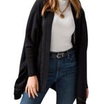 White House | Black Market Whipstitch Ruana Women’s Size XS/S Poncho Black Wool Photo 0