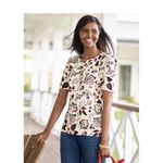 Talbots  XL Petite Blouse Berry Floral Print White Puff Sleeve‎ Short Sleeve Photo 1