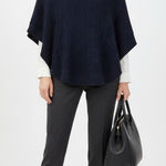 Talbots ‎ Navy Blue Cable Knit Wool Blend Poncho Sweater Shawl Collar Side Button Photo 0