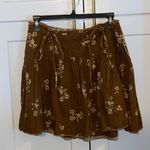 Anthropologie Basque Waist Mini Skirt Brown Cream Floral Bows cotton linen Fall Photo 3