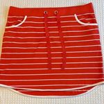 Nautica Size L Orange White Striped Stretchy Mini Skirt Preppy Casual Photo 0