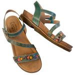 Spring Step EUC  Leather Dialog Sandals Teal Floral Size 8.5 Photo 0