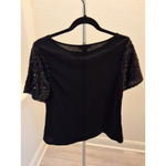Cotton On Black With Sequins Sleeves Short Sleeve Size L Womens Shirt Photo 2