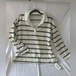 Striped Long Sleeve Polo Shirt White Size M Photo 0