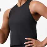 Athleta [] Black Grid Knit Singlet Side Slit Workout Tank Top NWT Size Large L Photo 0