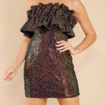 Allison & Kelly Sequin Dress Strapless Mini Sheath Ruffle Juniors Small Swiftie Black Photo 0