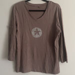 Fresh Produce Vintage Y2K V Neck Top LARGE Beach Boho Sand Dollar Coastal Photo 0