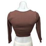 ZARA  Brown Ribbed Knit Scoop Neck 3/4 Sleeve Stretch Crop Sweater Top Size M-L Photo 1