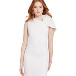 Alice + Olivia Kiro Ruffle-Shoulder Midi Sheath Dress in Bright White Size 4 Photo 2