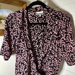 Ganni  Floral Print Wrap Midi Dress Pink Black Dainty Feminine Size 36/Small Photo 2