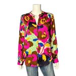 Karlie NWT Pink Floral Polka Dot Button Up Blouse M Bold Retro Print Top Photo 1