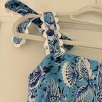 Stellah Blue White Floral Scallop Trim Mink Dress Bow Tie shoulder Small NWT Photo 2