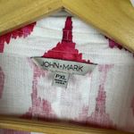 John Mark Ikat Linen Blend Button Down Shirt Size PXL Boho Artsy Resort Colorful White Photo 4