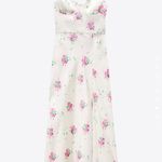 ZARA Sweetheart Neckline Floral Print Satin Effect MIDI Dress Cross Back Sz L Photo 4