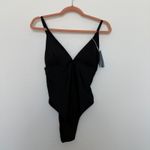 Women's One‎ Piece Swimsuit Size S Black Ribbed V Neck Minimalist Resort Classic Photo 1