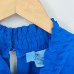 CeCe  Blue Clip Dot Ruffle Mock Neck Crepe Top Size Small Photo 4