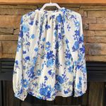 Yumi Kim  Sundown top blouse blue ivory floral Anthropologie tie neck NWT Photo 2
