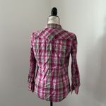 Ariat  Fitted Western Plaid Long Sleeve Snap Shirt Pink Green Metallic L Photo 1