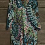 Double Decker Top Size M Sheer Tunic Beach Cover Up‎ Peacock Feathers Sequins Blue Size M Photo 0