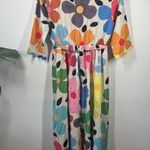 Women's Dress M Cream Colorful Floral Maxi Tie Detail Garden Party Summer Brunch Size M Photo 3