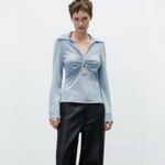 ZARA  blue metallic thread long sleeve top size M Photo 6