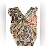 Ideology 100% Silk Rust/Pink Print Lace Beaded Tied Back Blouse XS Photo 6