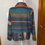 Trisha Tyler Knit Jacket Blue Orange Multi Striped Button Front‎ blazer Funky Size L Photo 3