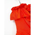 Monique Lhuillier ML Ruffled Faille Red Orange Strapless Midi Dress Size 6 Photo 3