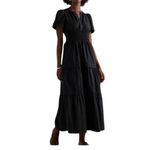 Quince 100% Organic Cotton Poplin Tiered Maxi Dress in Black Size XS Photo 1
