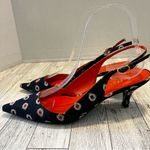 Bettye Muller  Vero Cuoio Slingback Navy Geometric Pointed Toe Kitten Heels 37 Photo 3