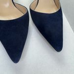 Manolo Blahnik Collina Navy Blue Suede Pointed Toe Pumps Size 38 1/2. Photo 3