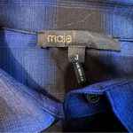 Maje  Rulyl Blue & Black Plaid Checkered Long Sleeve Tie Front Button Shirt Dress Photo 5