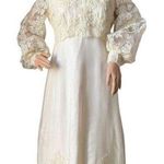 Vtg OOAK Lace Wedding dress scalloped sheer high neck & empire waist medium White Photo 0