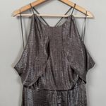 H by Halston Halston Metallic Fit & Flare Midi Dress Women's 8 Gunmetal Silver Cocktail Party Photo 5