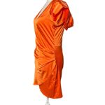 NEW PUBLIC DESIRE Vibrant Orange Satin Wrap Party Chic Dress Ruched Long Sleeves Size 4 Photo 3