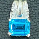 Sterling Silver SCBS 925 Emerald Cut Blue Topaz CZ Cubic Zirconia Pendant 2.9g Photo 3