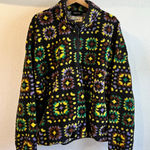 BDG  Granny Square Afghan Quilt Fleece Plush Pullover 1/4 Zip Sweater Size Large Photo 0