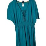 Swimsuits For All Teal Blue Lace Up Short Sleeve Smocked Waist Swim Cover Up 22 Size undefined Photo 0
