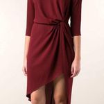 Haute Hippie  Burgundy Asymmetrical Draped Slit Front 3/4 Sleeve Fitted Dress Photo 4