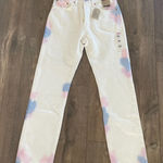 Levi's NWT 501 Jeans Denim Y2K Women Size 27x30 White Tie Dye Denim Button Fly Photo 0