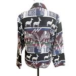 Jane Ashley Woven Tapestry Winter Deer Print Button Front Jacket Blue Multi Sz L Photo 4