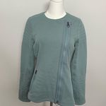 Athleta Moto Jacket Sweatshirt Knit Fleece Lined Zipper Pockets Minimalist Green Photo 1