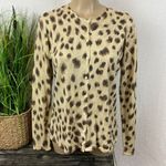 Donna Toran Tan & Black Animal Print Silk Blend Button Up Cardigan Sweater M Brown Size M Photo 1