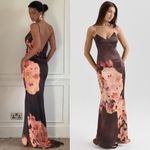House Of CB  Mariamma Dark Brown Floral Printed Satin Maxi Dress M Photo 1