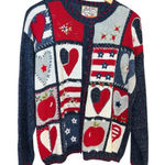 Heirloom Collectibles Patriotic Cardigan Sweater Stars Stripes Hearts Large 2002 Photo 0