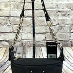 True Religion Suede Chain Hobo Bag Small Black Gold Zip NWT Shoulder Photo 0