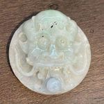 Vintage Hand Carved Natural Myanmar Burma A Jade Dragon Lucky Amulet Belt Buckle Blue Photo 0